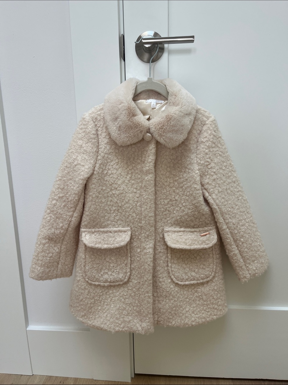 Tahari Cream Faux-Shearling Pea Coat for Kids